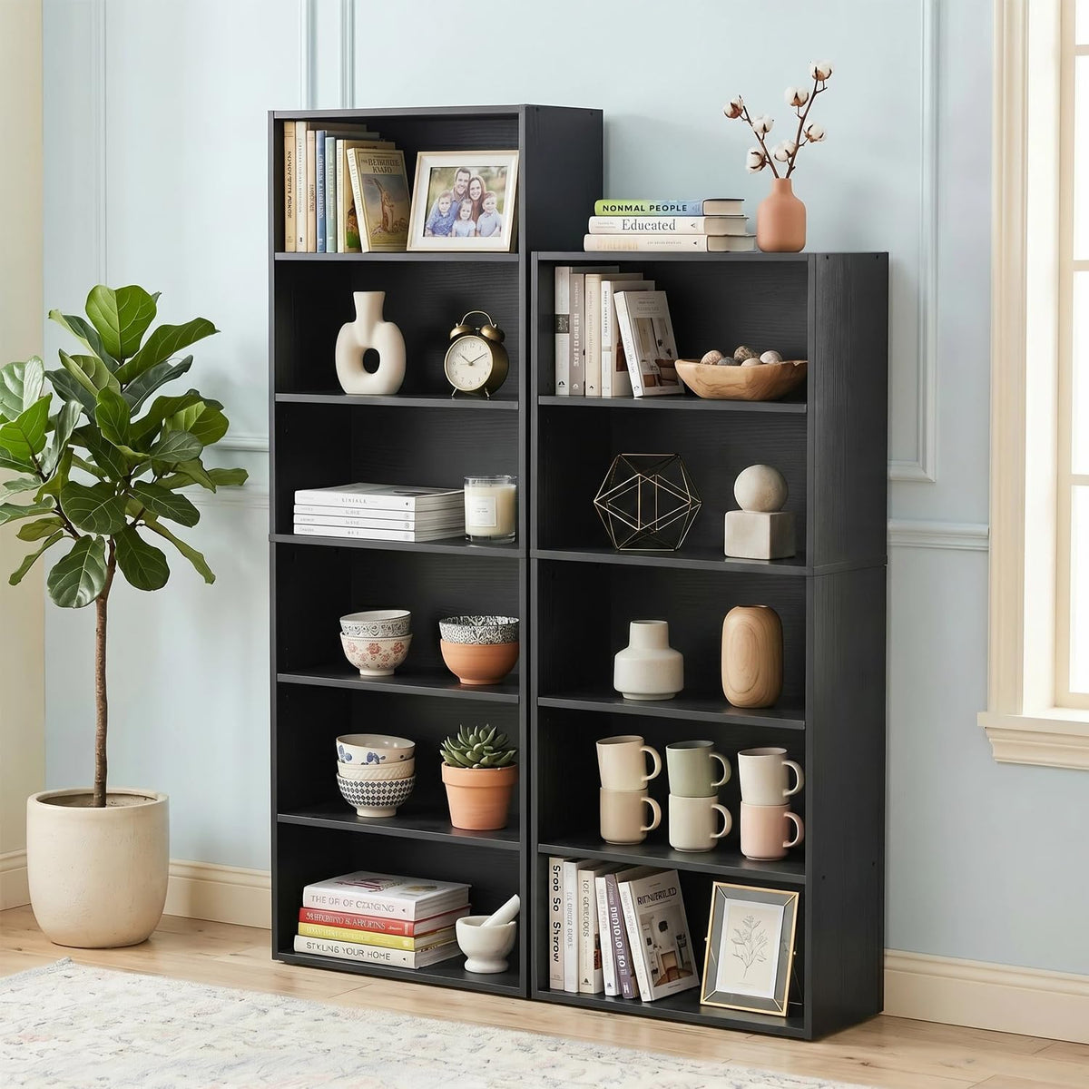 Black 5 Tier Bookshelf with Adjustable Shelves B97581