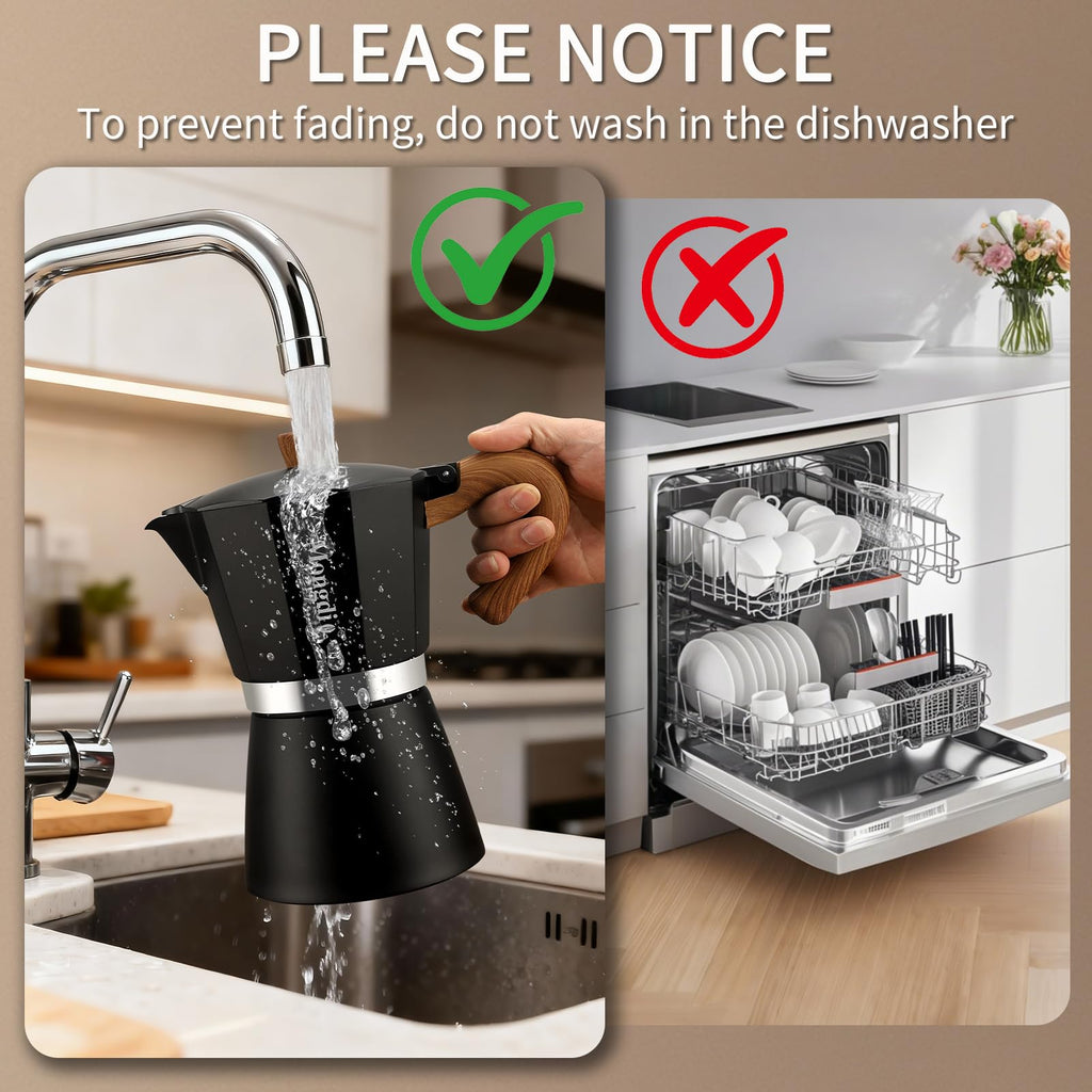 Stovetop Espresso Maker Moka Pot, 6 Cup 10 oz Black N741030
