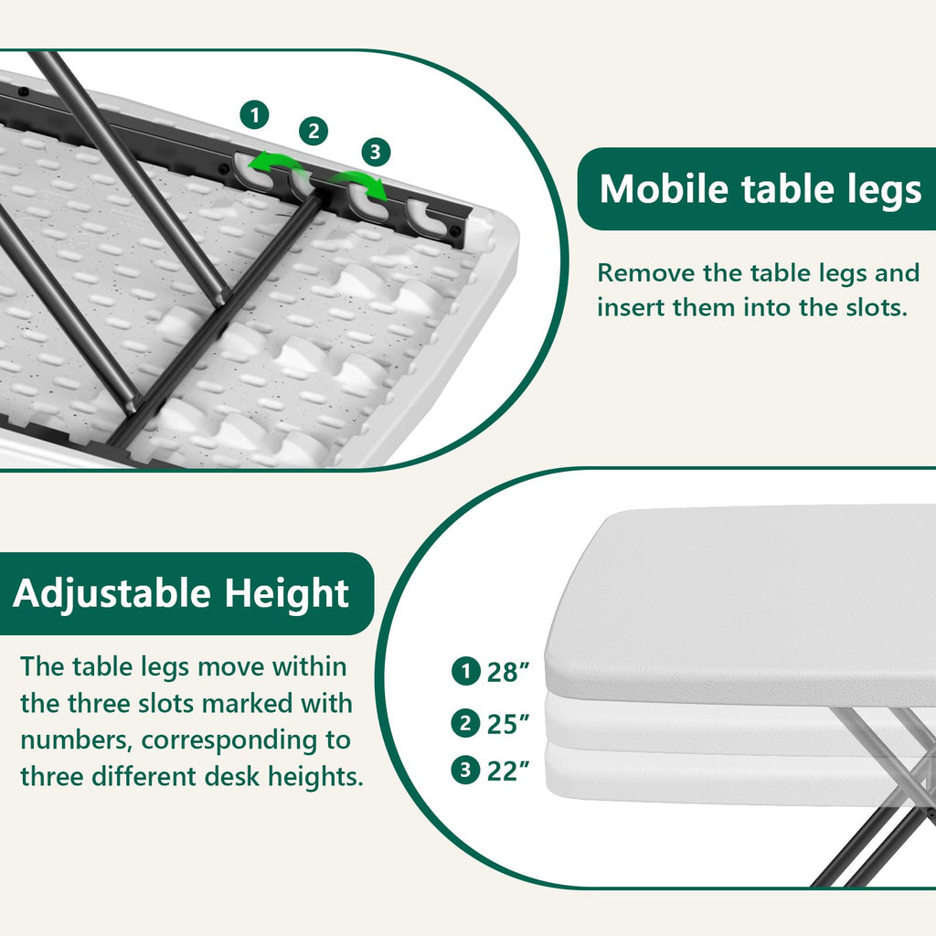 Folding Table 30 Inch Adjustable Height White Granite I64840