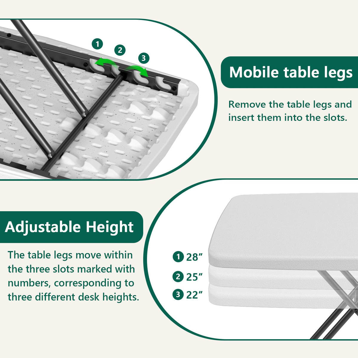 Folding Table 30 Inch Adjustable Height White Granite I64840