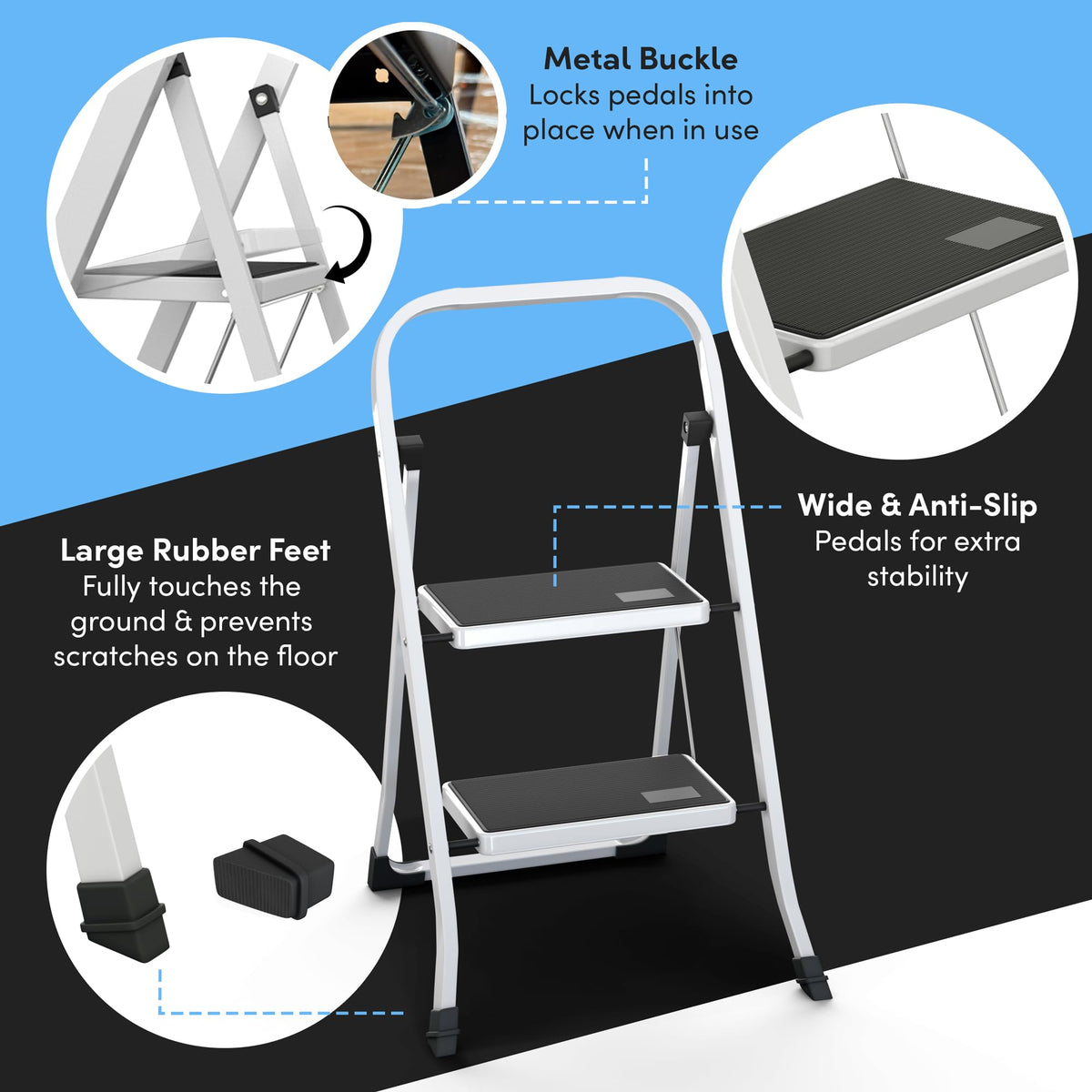2-Step Folding Steel Ladder with Anti-Slip Platform Y4234