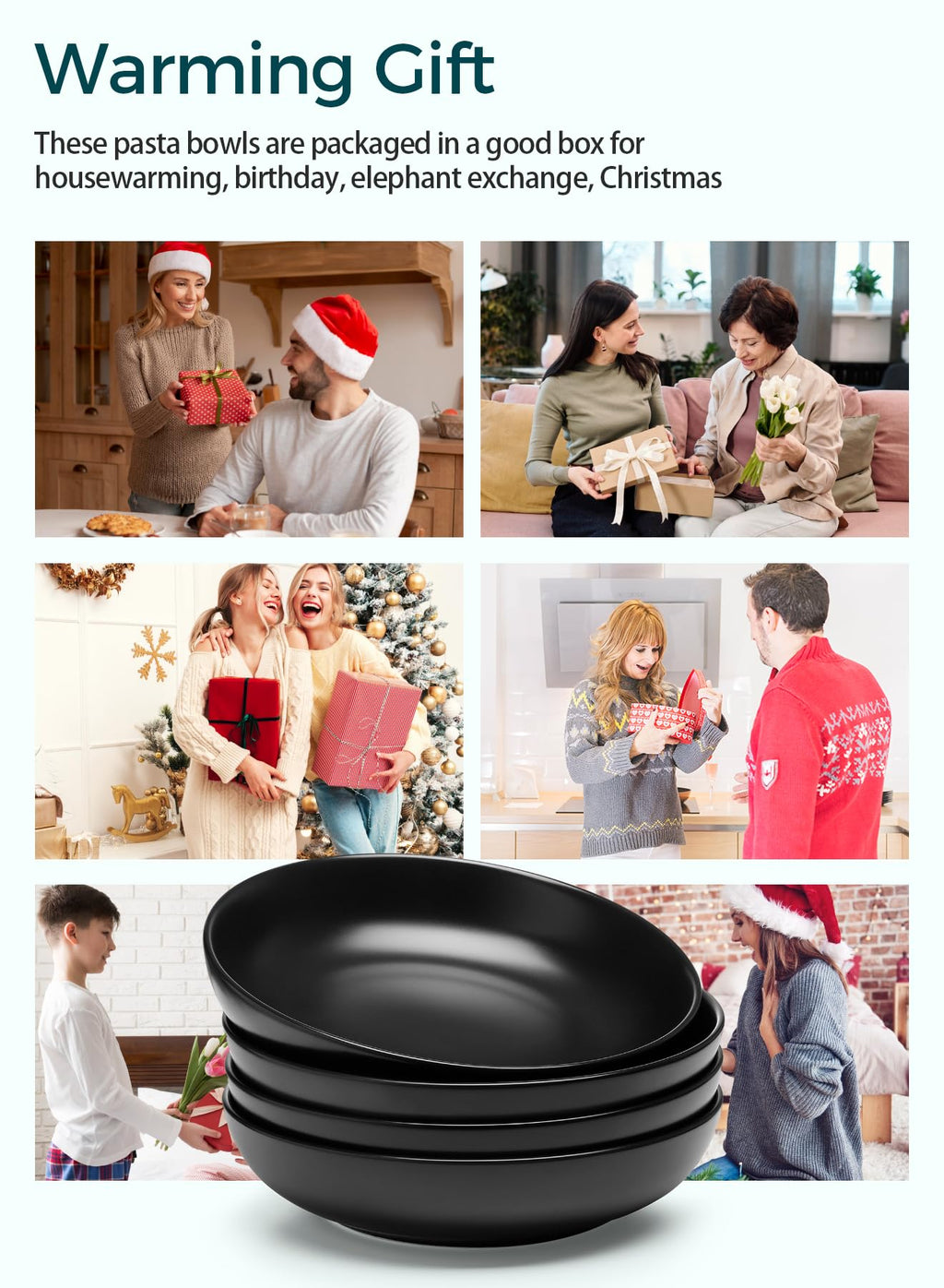 Matte Black Porcelain Pasta Bowls Set of 4 J6958