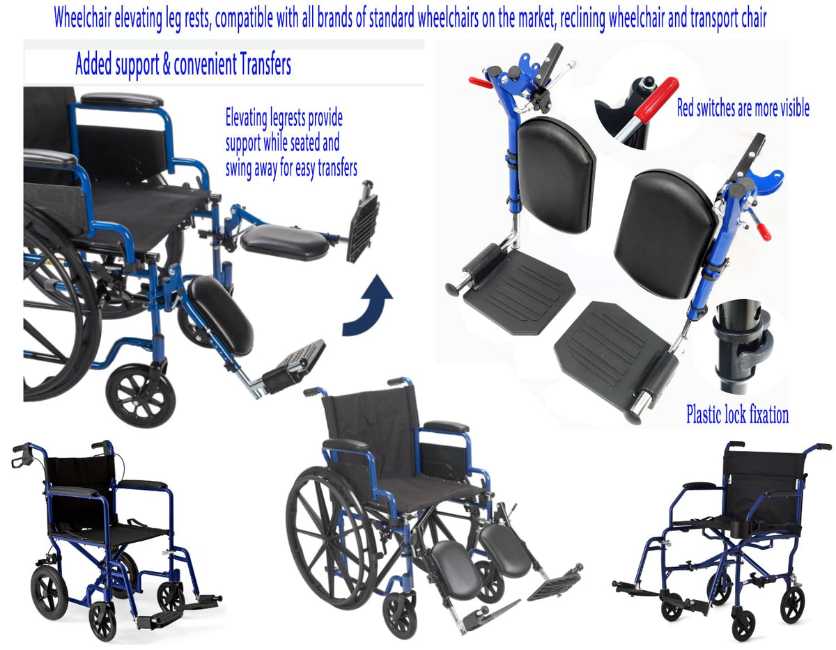 Blue Wheelchair Elevating Leg Rest with Padded Calf Pad P2185