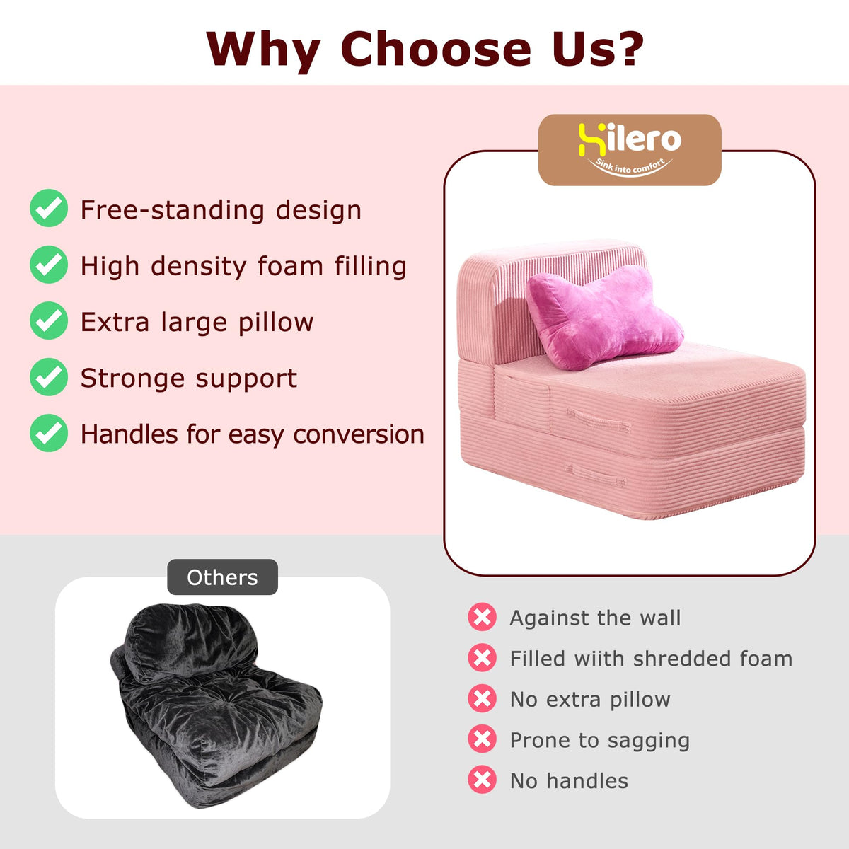 Pink Folding Convertible Sofa Bed M1312