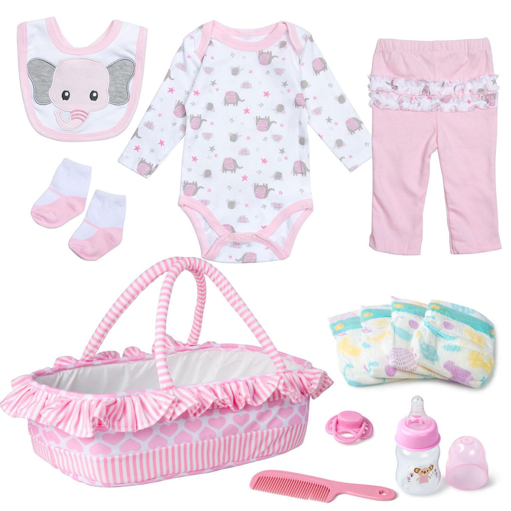 Reborn Baby Doll Clothes with Bassinet for 18-22 Inch Dolls H335