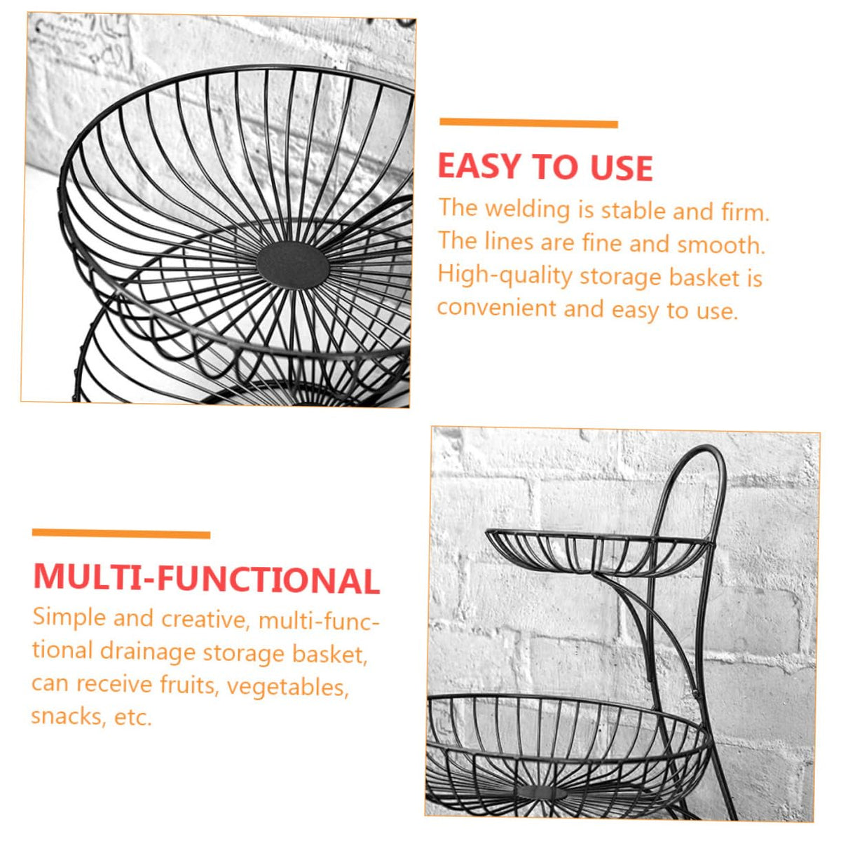 Black 3-Tier Iron Fruit Basket A35393