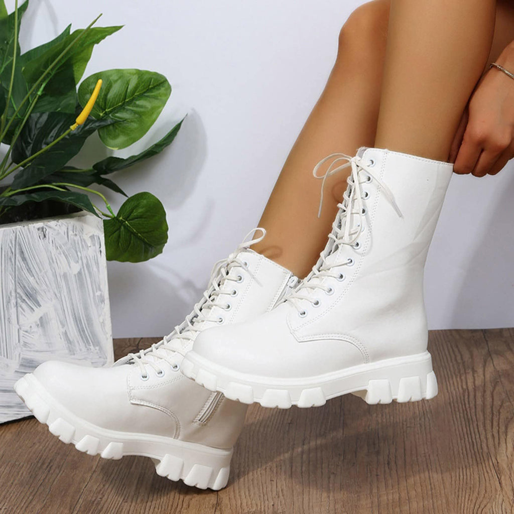 Women's Lace Up Chunky Mid Calf Boots X312484