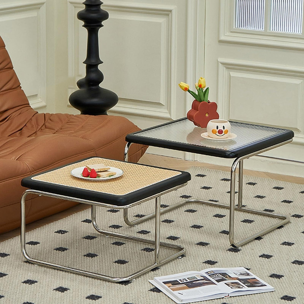 Mid Century Modern Coffee Table Set of 2 Square Metal Base T376674