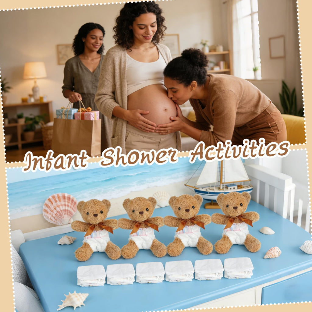 Baby Shower Games Set of 12 with Diapers, Baby Dolls, White Organza Bags and Blindfolds D715987