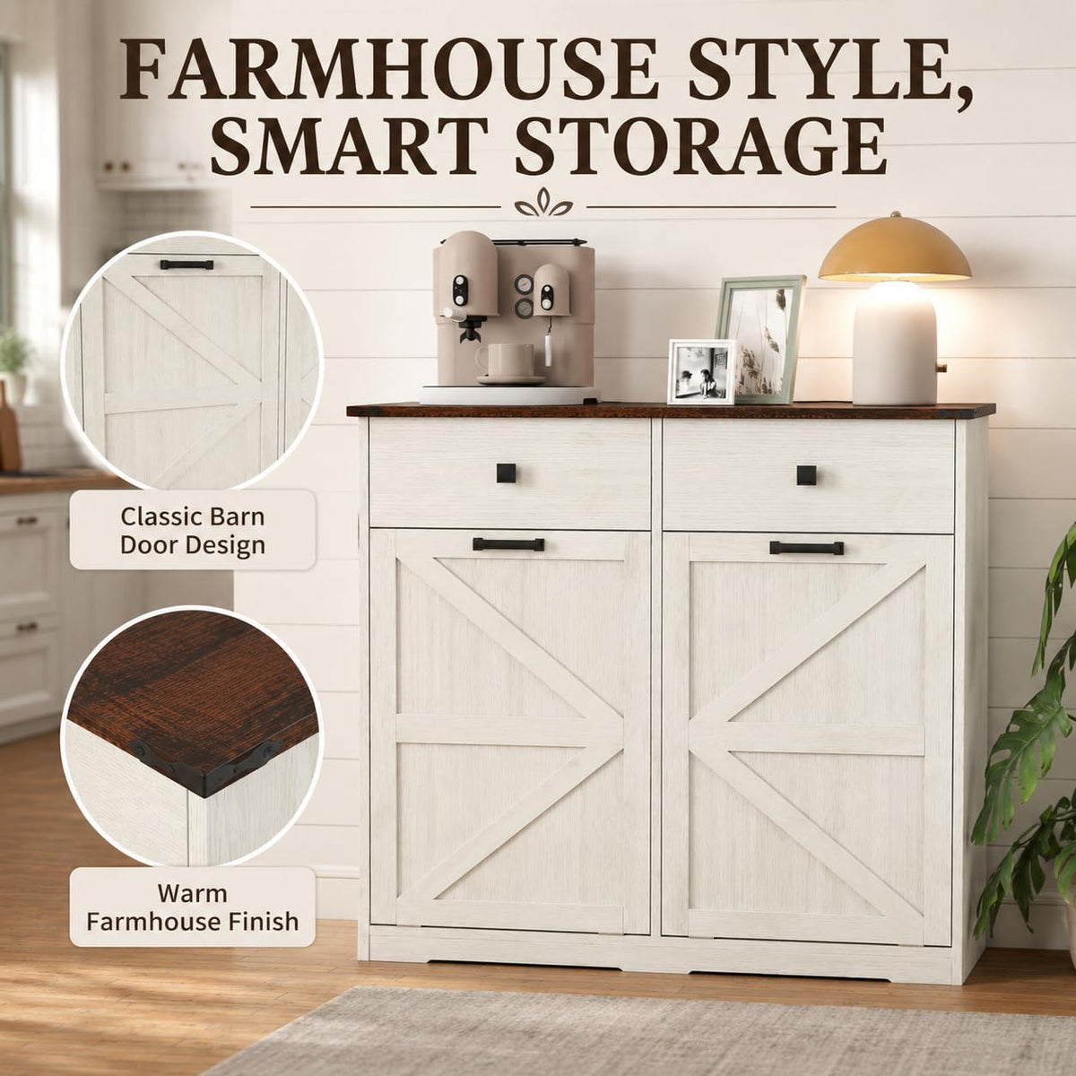 White Double Tilt Out Trash Cabinet V234