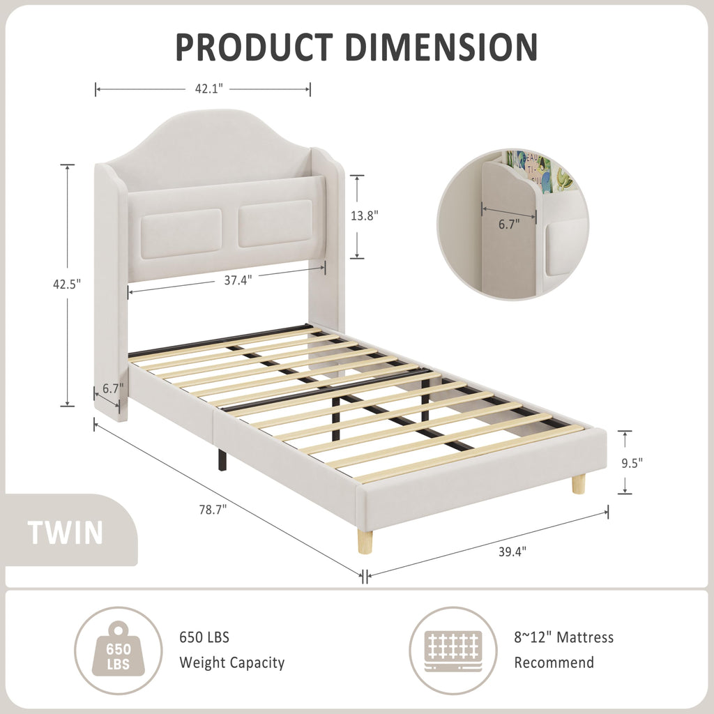 Beige Upholstered Platform Bed with LED Lights U14002
