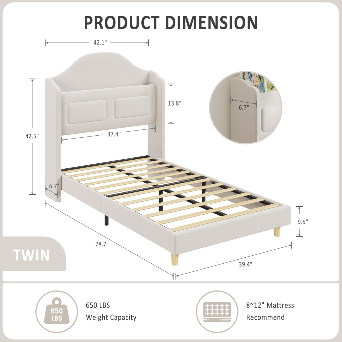 Beige Upholstered Platform Bed with LED Lights U14002