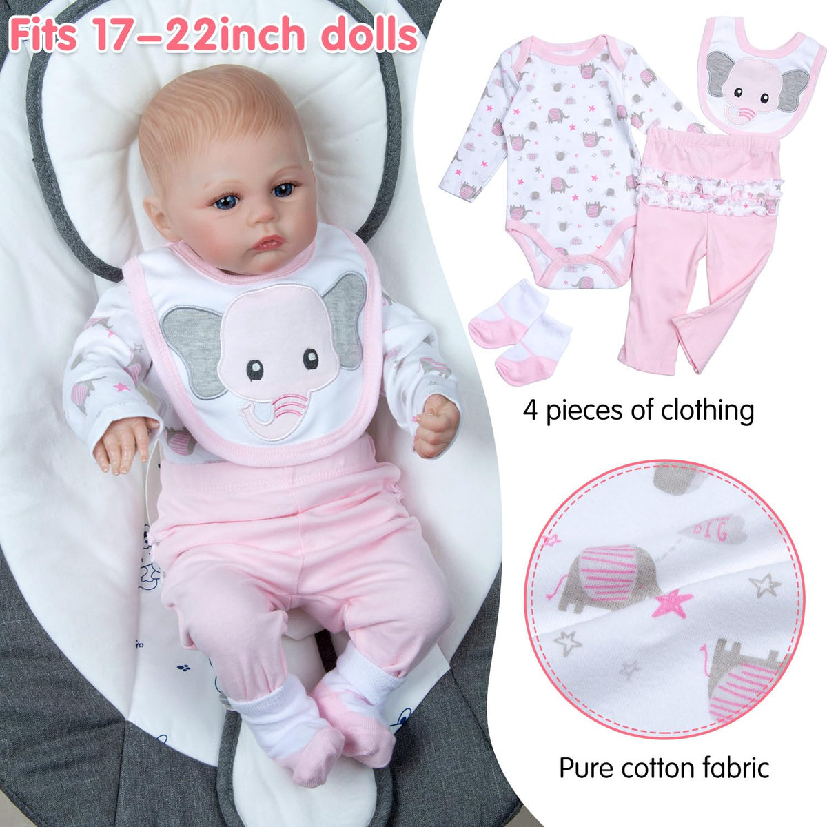Reborn Baby Doll Clothes with Bassinet for 18-22 Inch Dolls H335