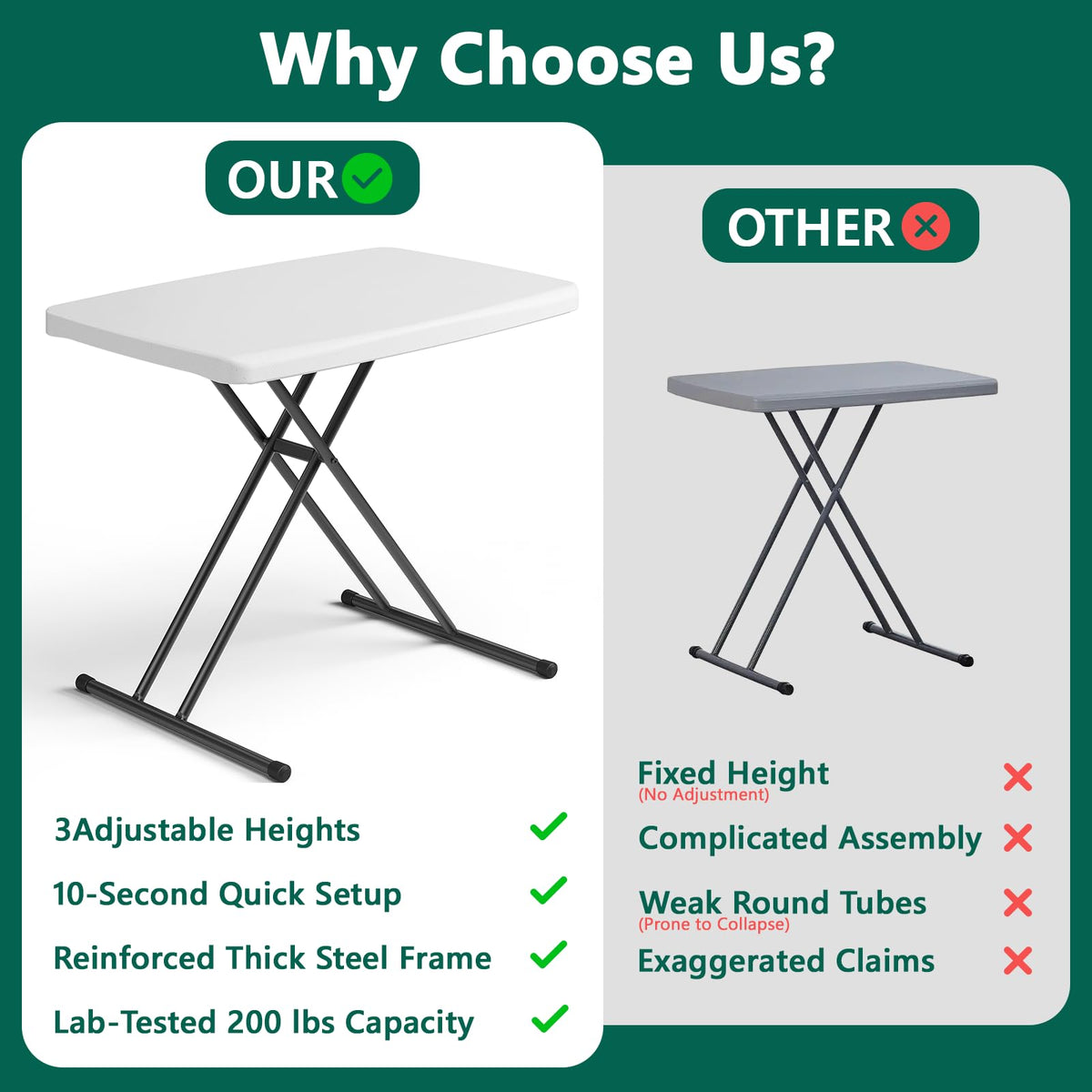 Folding Table 30 Inch Adjustable Height White Granite I64840