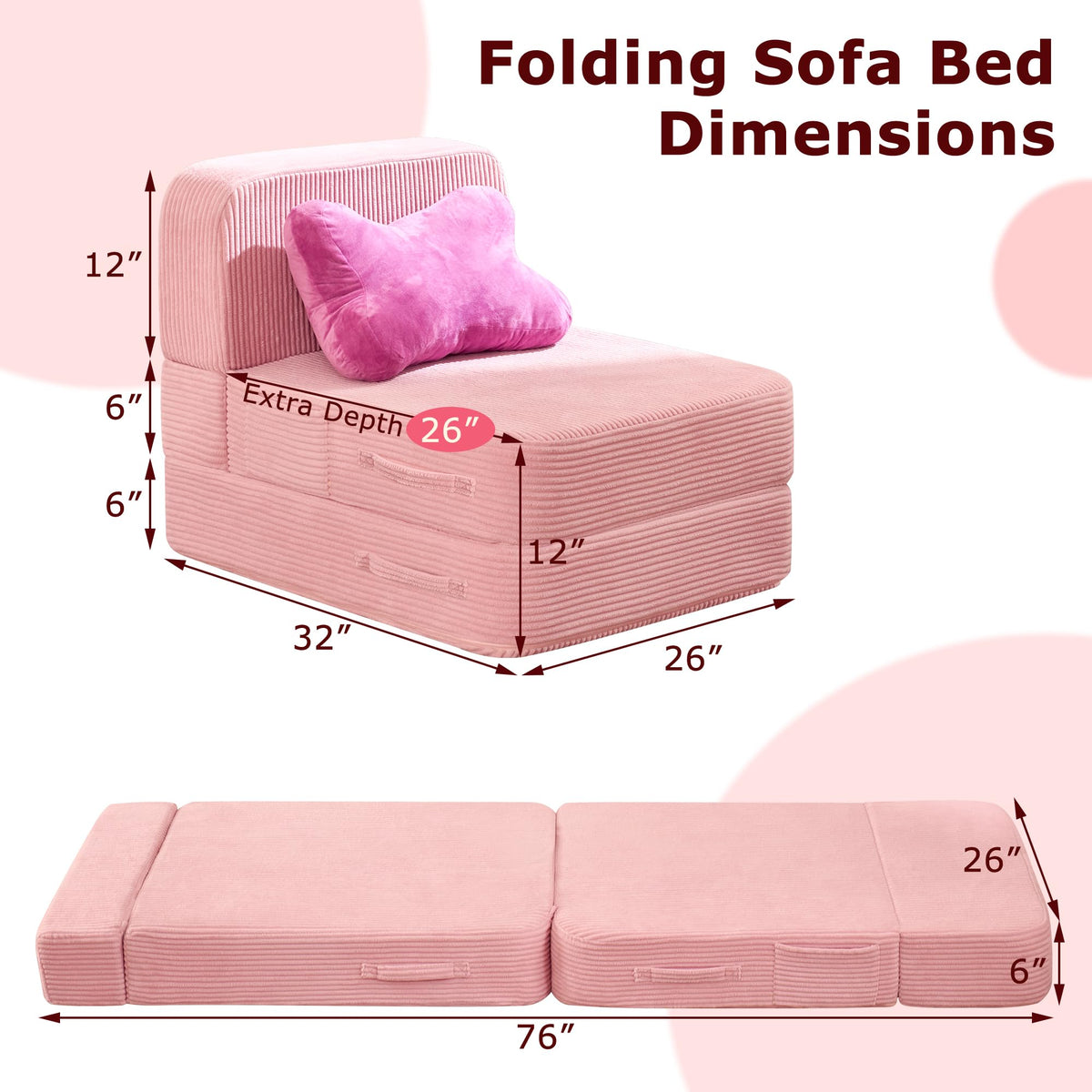 Pink Folding Convertible Sofa Bed M1312