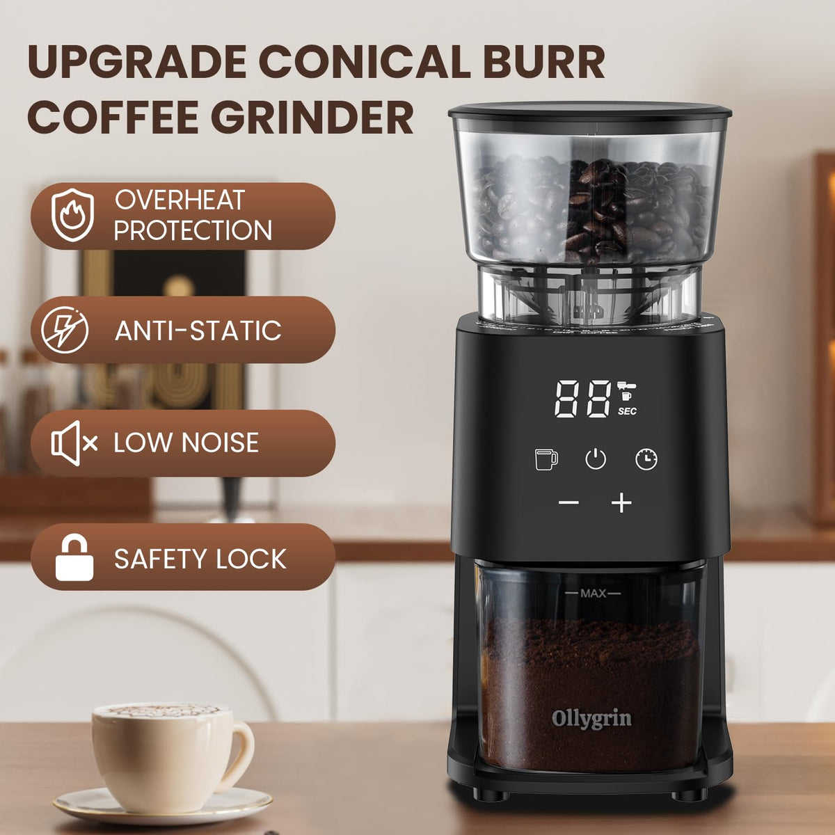 Electric Conical Burr Coffee Grinder, 30 Grind Settings, Black M9693