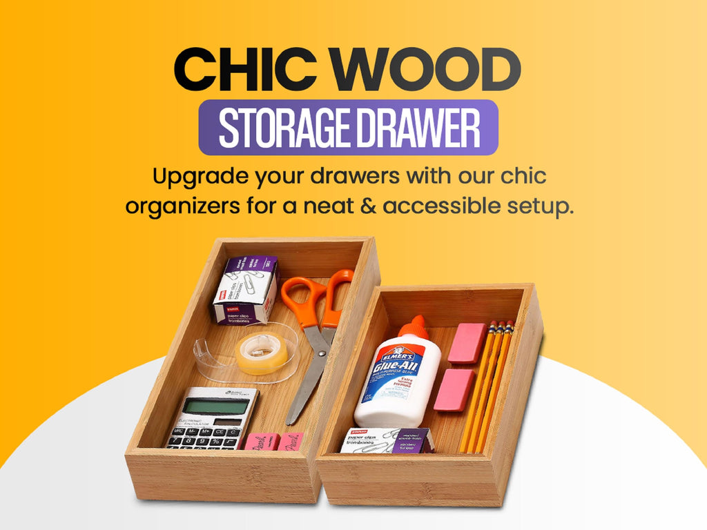Bamboo Drawer Organizer Storage Box, 2 Pack 6x9x2 inch W680