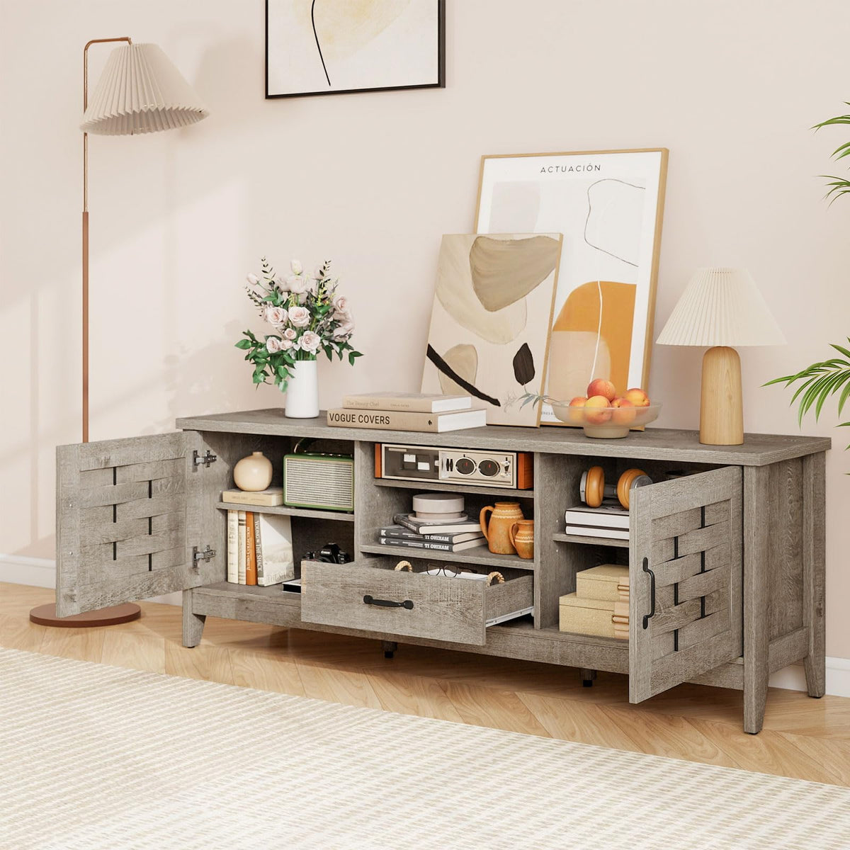 Farmhouse 59" Wood TV Stand with Storage Drawer N837751