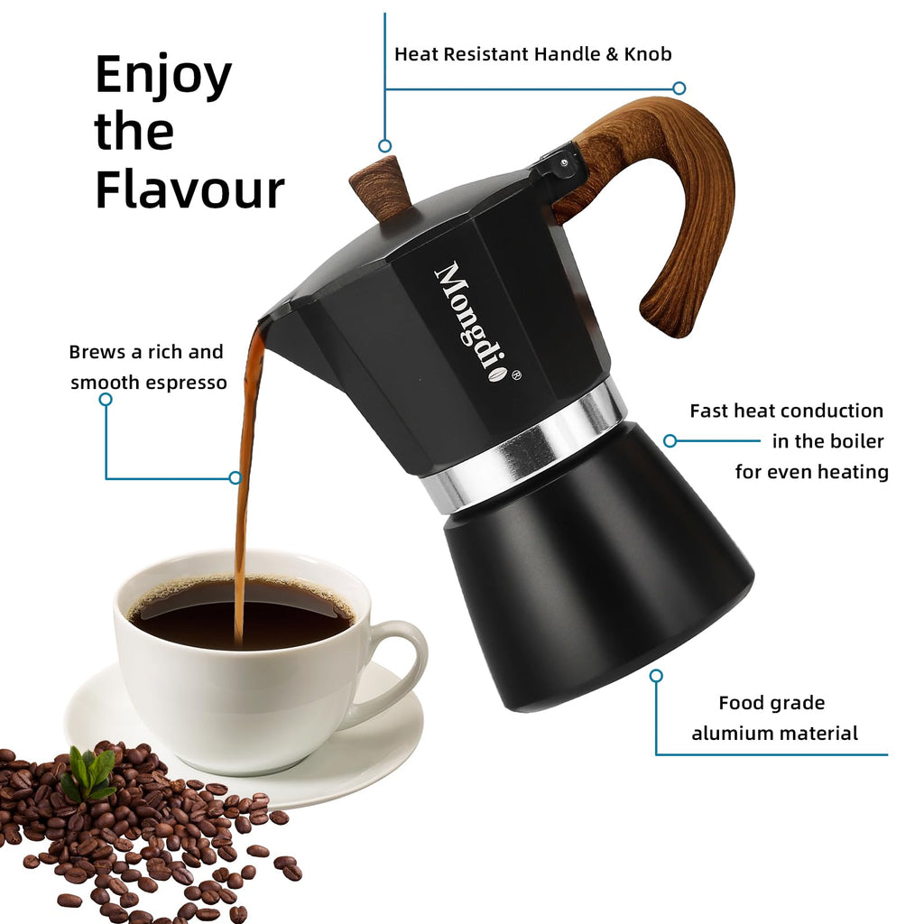 Stovetop Espresso Maker Moka Pot, 6 Cup 10 oz Black N741030