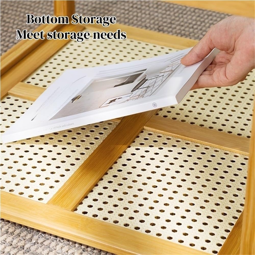 Set of 2 Square Glass Top Rattan Storage Coffee Table C56816