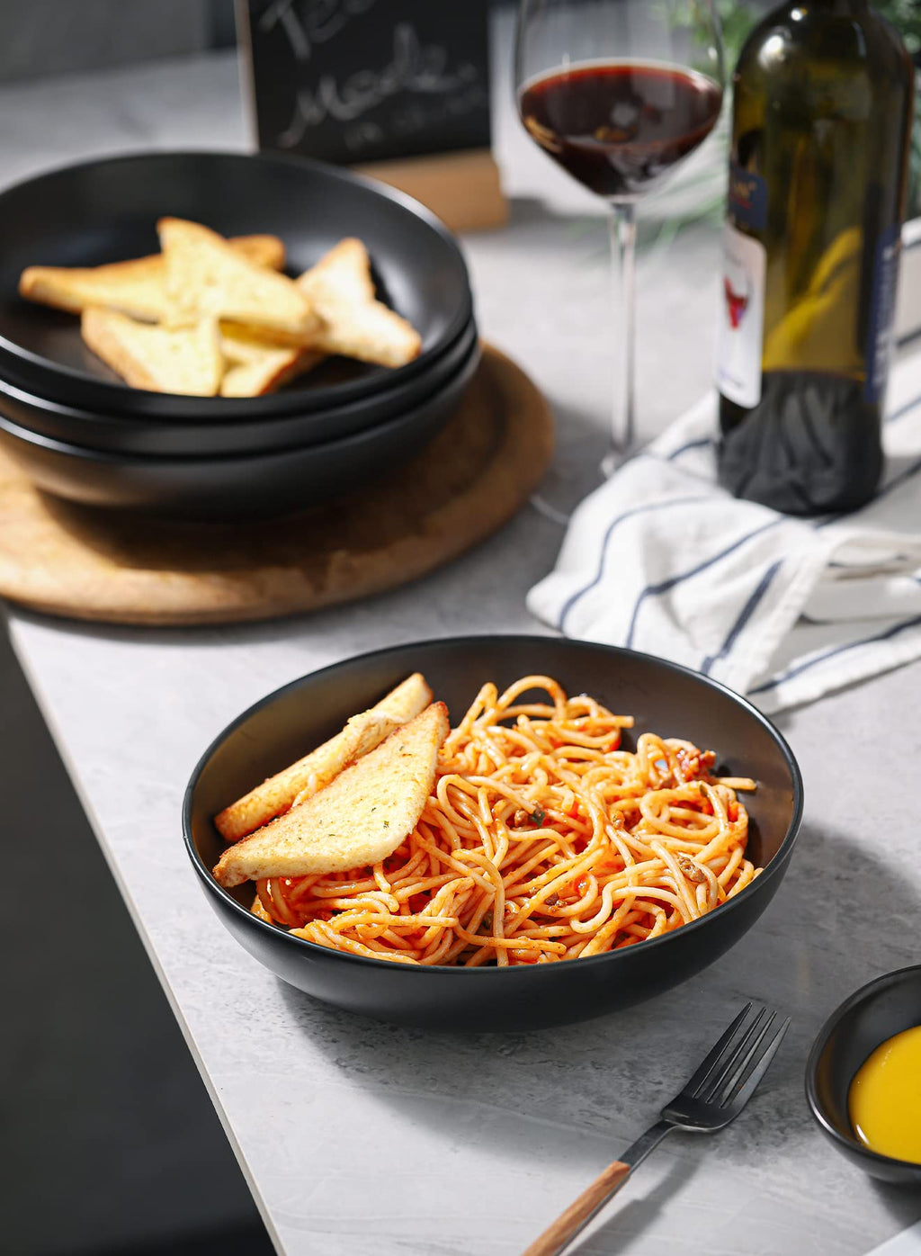 Matte Black Porcelain Pasta Bowls Set of 4 J6958