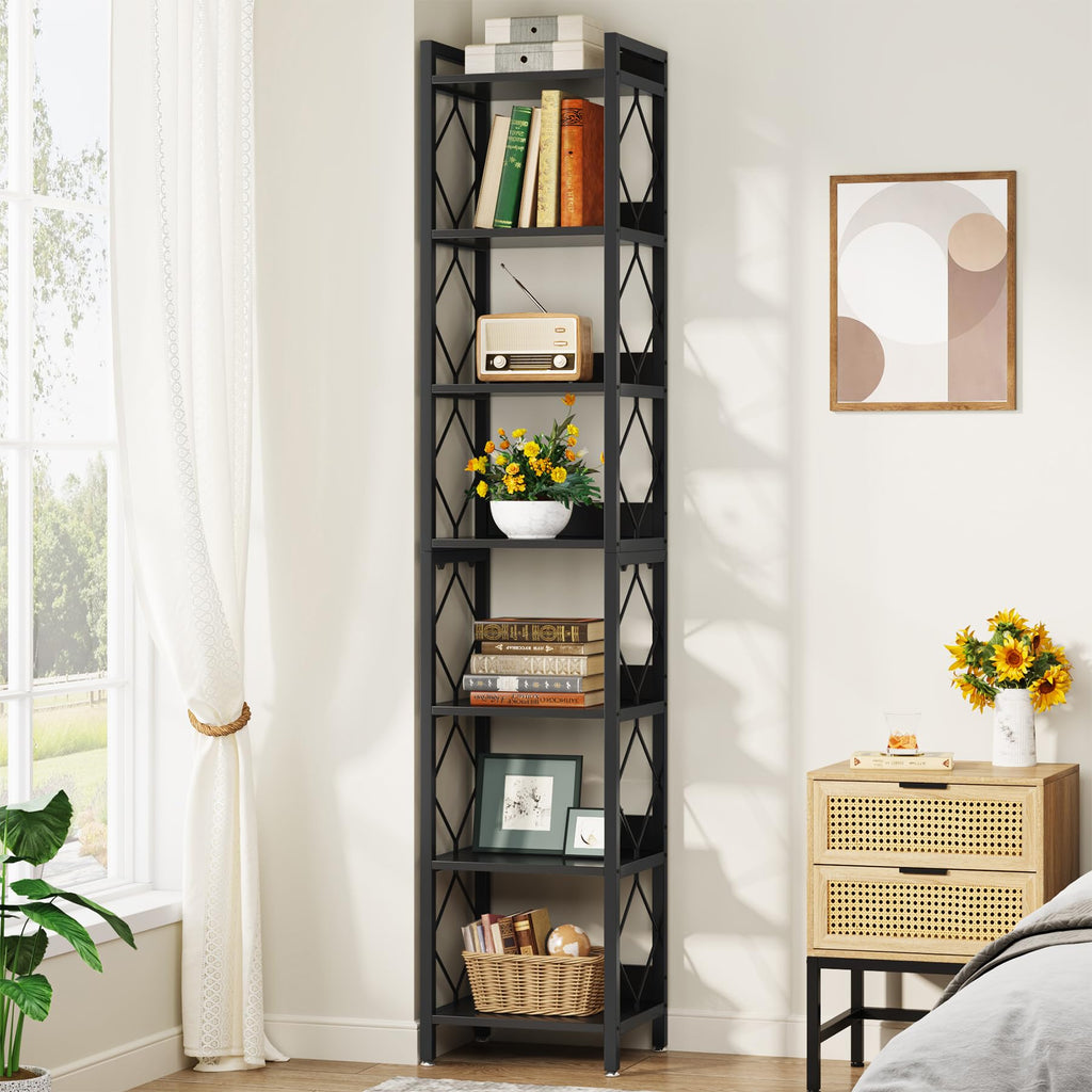 78.7 Inch Tall Skinny Narrow Black Bookshelf Bookcase I602974