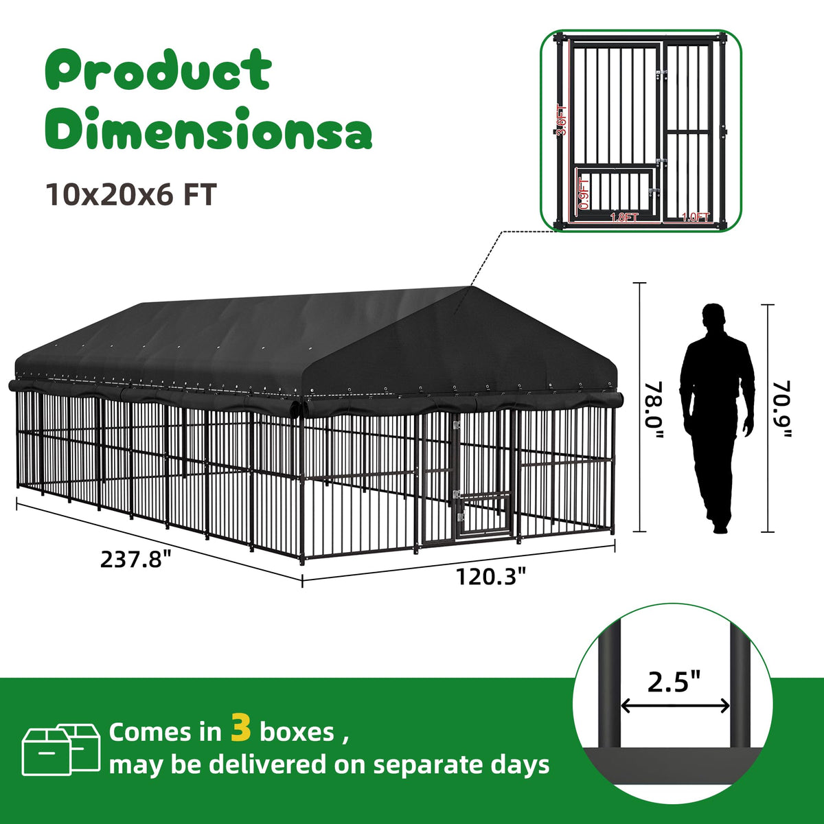 10x20 FT Heavy Duty Outdoor Dog Kennel with Roof G37331