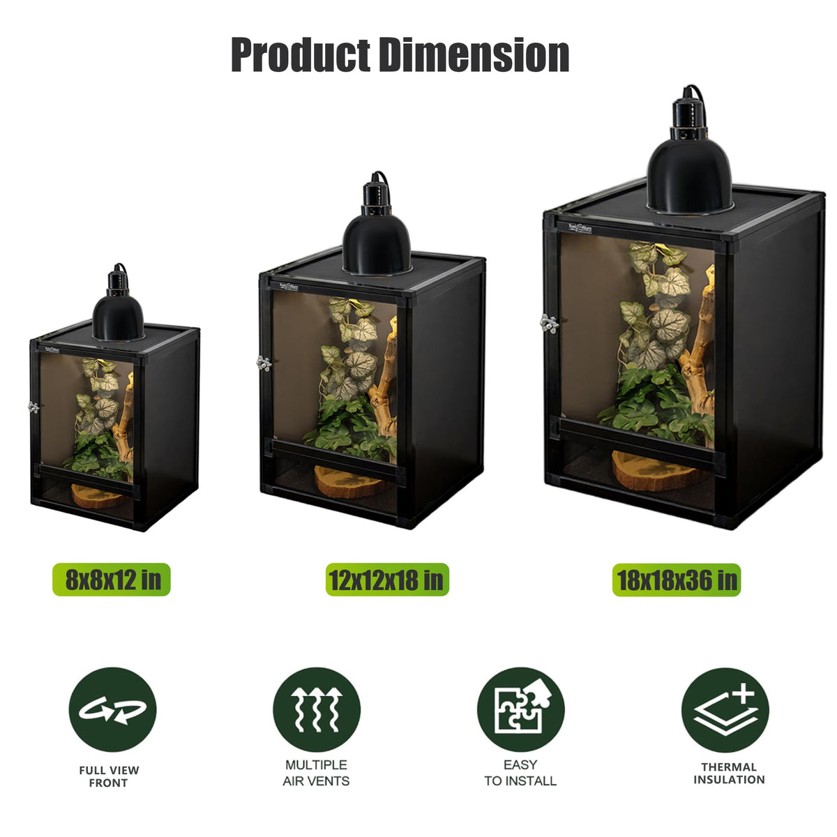 12"x12"x18" PVC Reptile Terrarium with Screen & Acrylic Doors S8992