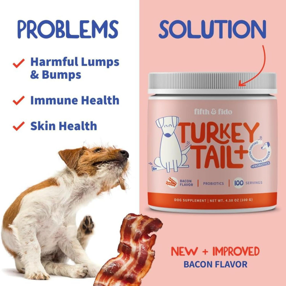Turkey Tail Mushroom for Dogs Bacon Powder Probiotic R432