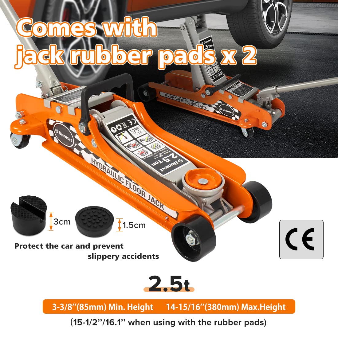 Steel Floor Jack and Orange Jack Stands Y7665
