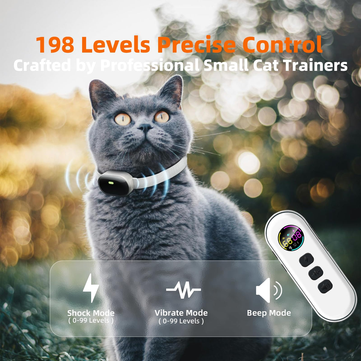 Ultra-Small Cat Training Collar with Remote, Waterproof, Rechargeable (Beige) K674