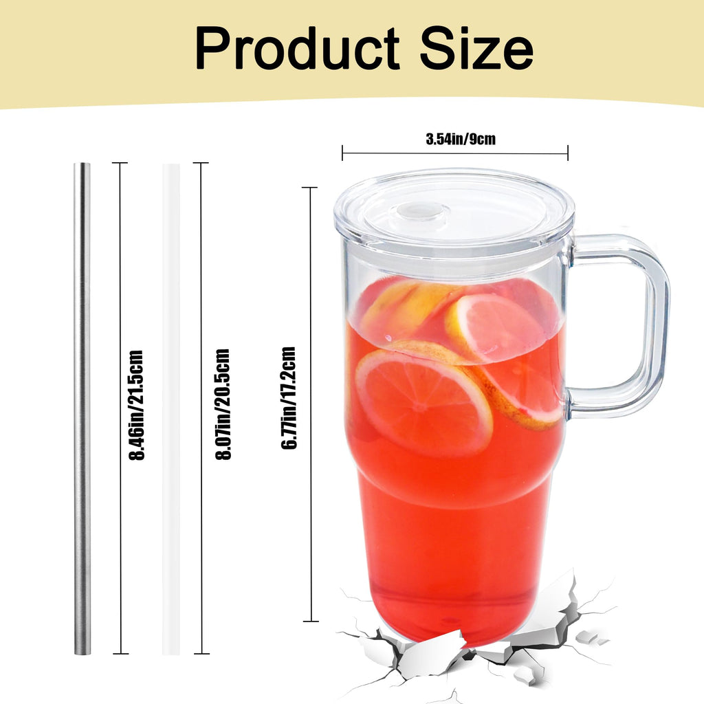 20oz 2Pack Clear Plastic Tumbler with Handle Lid and Straw B91462