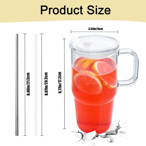 20oz 2Pack Clear Plastic Tumbler with Handle Lid and Straw B91462