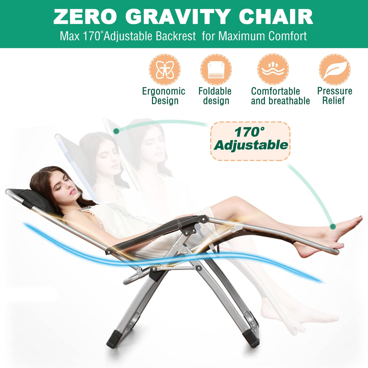 Zero Gravity Folding Lounge Chair with Cushion and Cup Holder O243