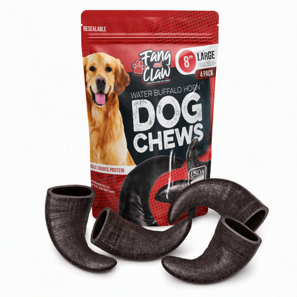 4 Pack Large 8-Inch Dog Horn Chews D175469