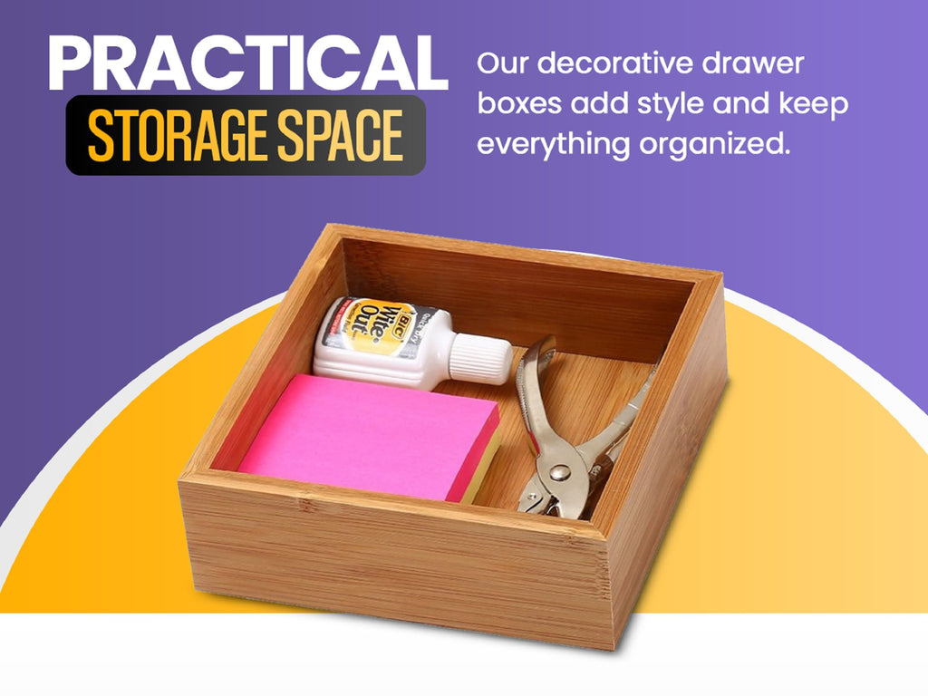 Bamboo Drawer Organizer Storage Box, 2 Pack 6x9x2 inch W680