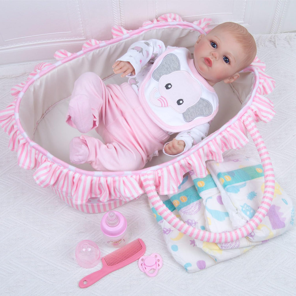 Reborn Baby Doll Clothes with Bassinet for 18-22 Inch Dolls H335