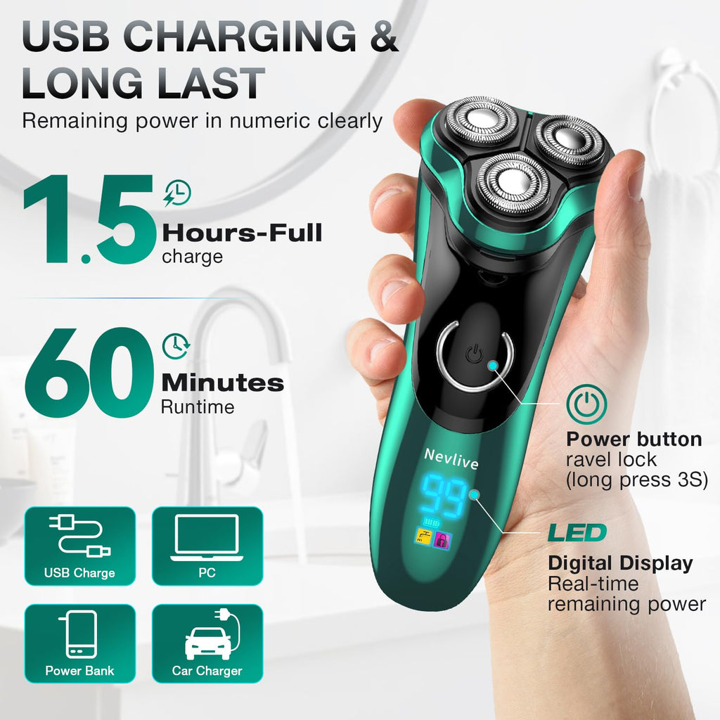 Cordless Rechargeable Rotary Electric Razor with Pop-Up Trimmer B541081