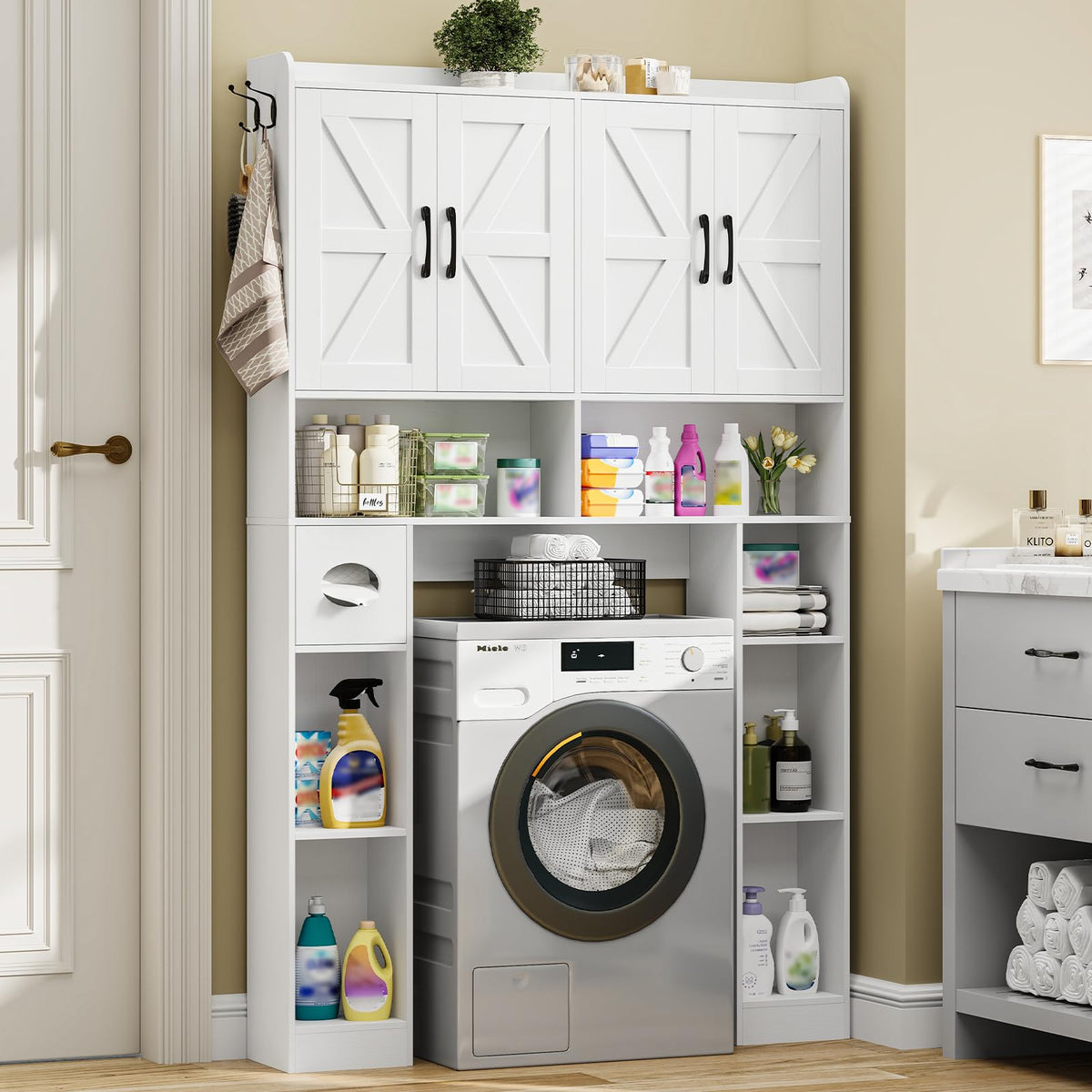 White Over The Toilet Storage Cabinet with 4 Doors Q98482