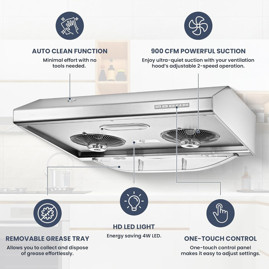 30 Inch 900 CFM Stainless Steel Under Cabinet Range Hood U6270