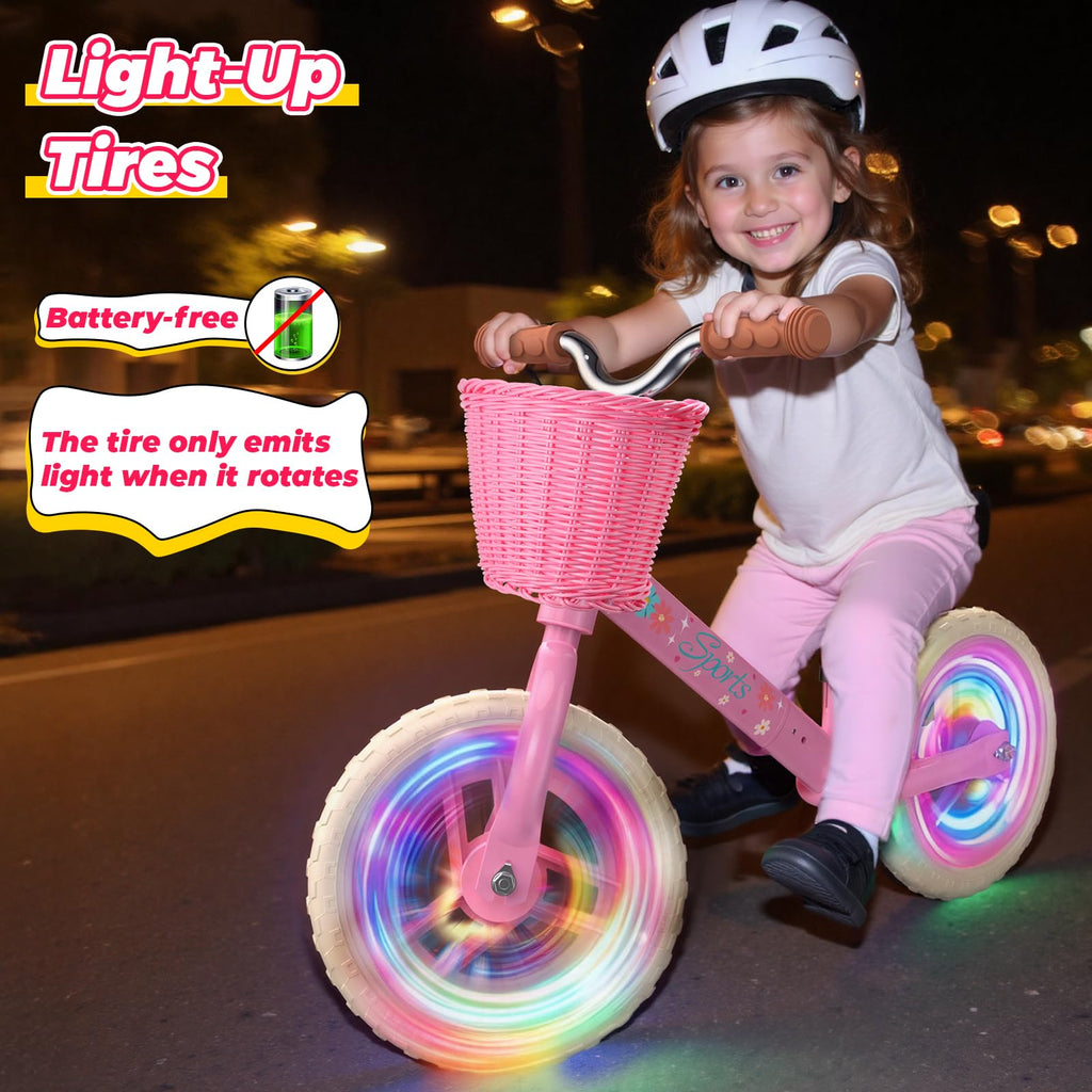 Toddler Balance Bike with Fender, Adjustable Seat/Handlebar, Flat-Free LED Tires N360610