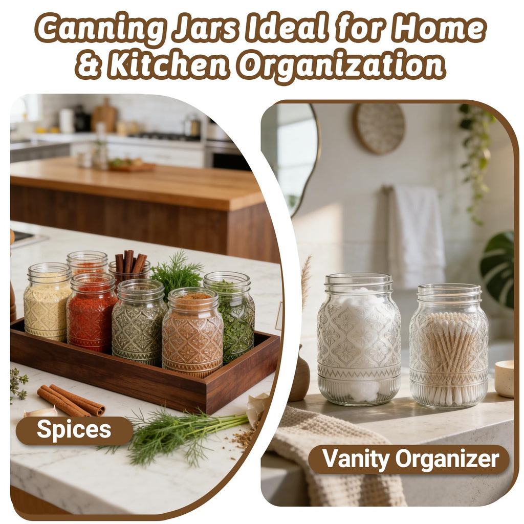 16oz Embossed Mason Jars 15-Pack with Airtight Lids X12609