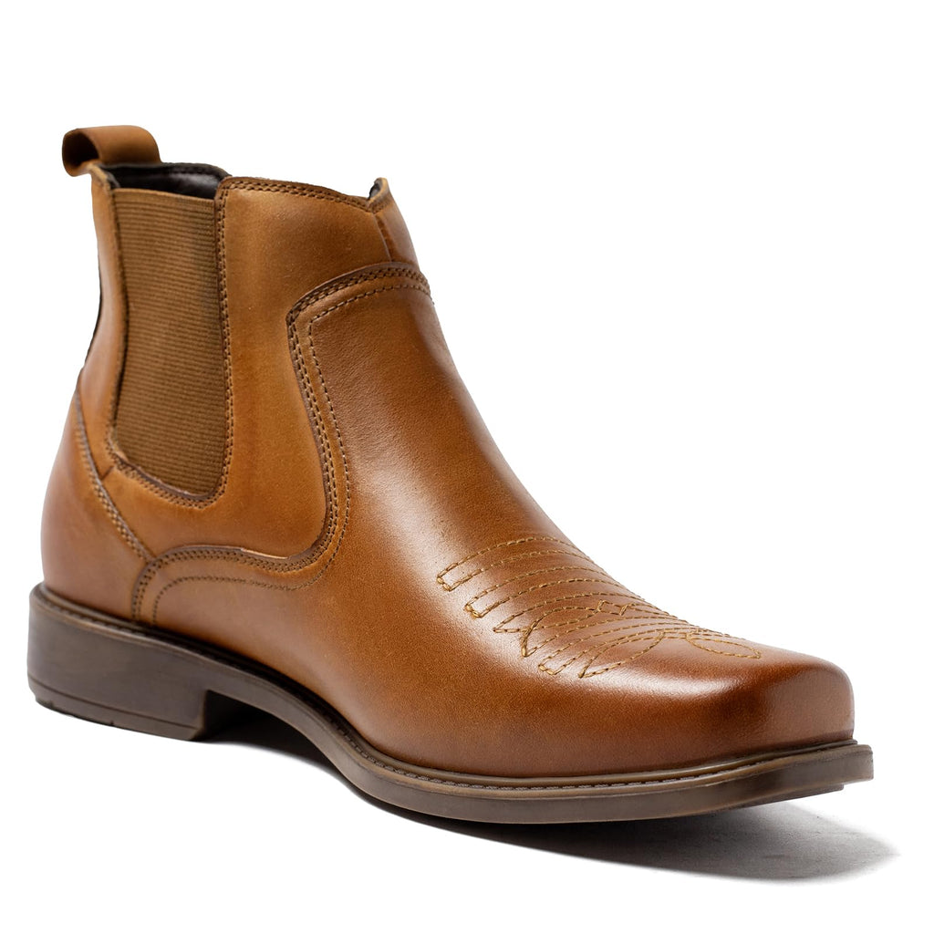 Cowboy Boots for Men Square Toe Leather Ankle Western Chelsea Slip On Boots O685