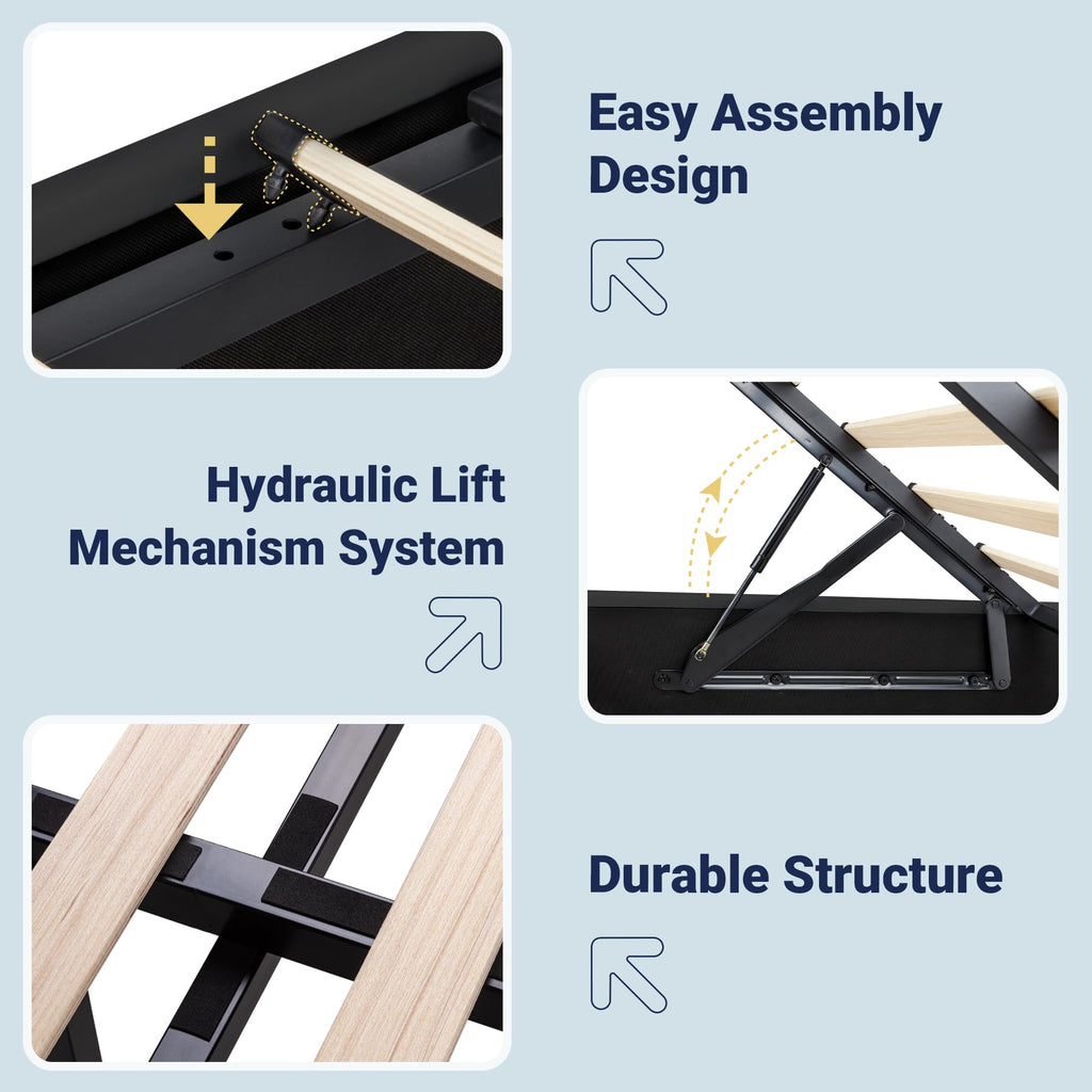Full Lift Up Storage Hydraulic Bed Frame Black S749