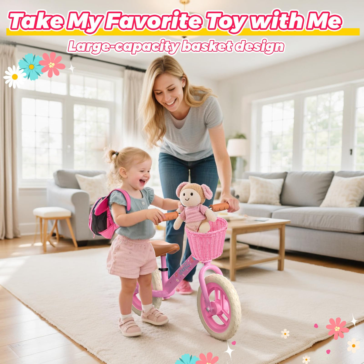Toddler Balance Bike with Fender, Adjustable Seat/Handlebar, Flat-Free LED Tires N360610