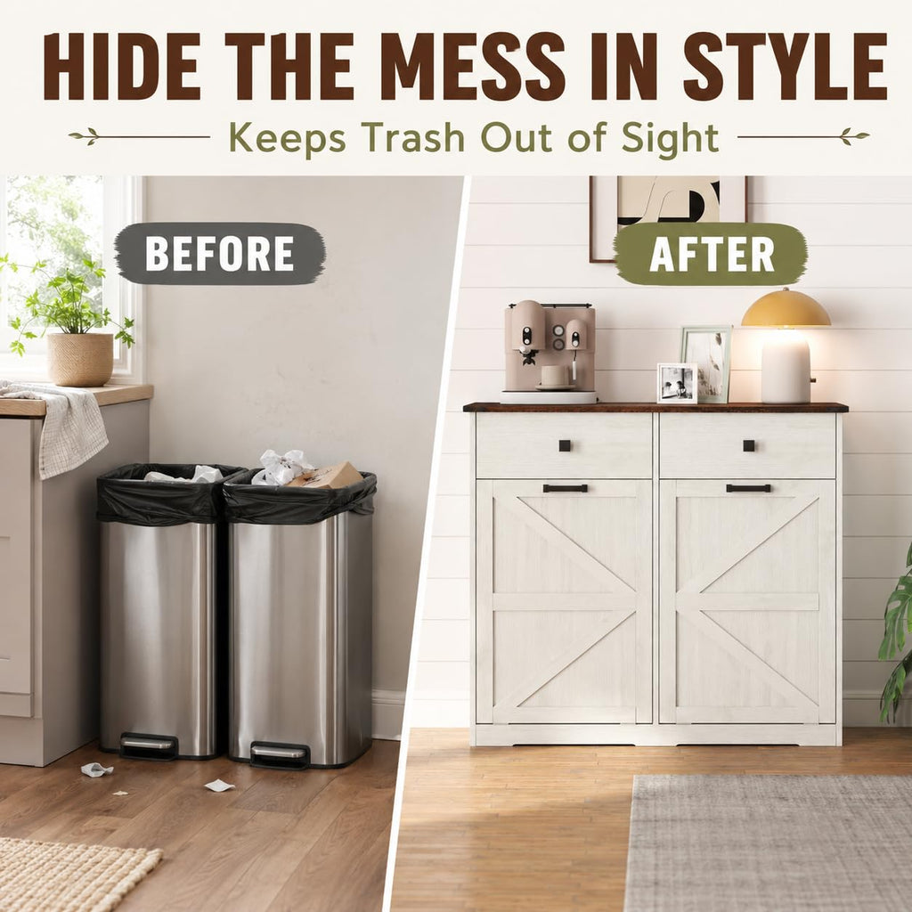 White Double Tilt Out Trash Cabinet V234