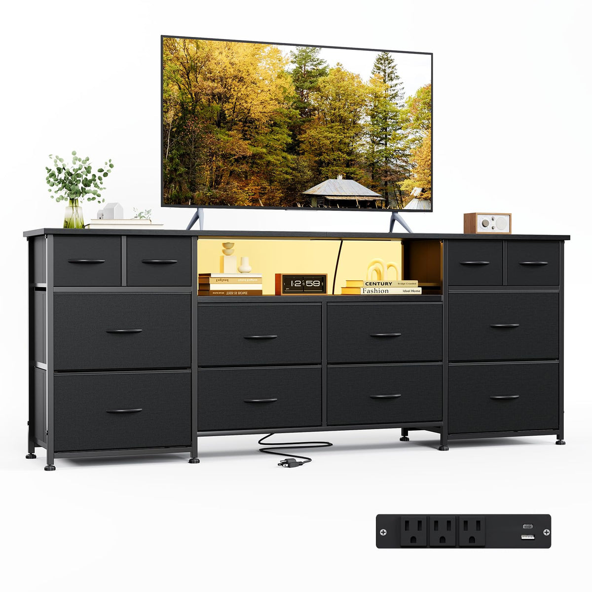 63 Inch 12 Drawer Black Dresser M877