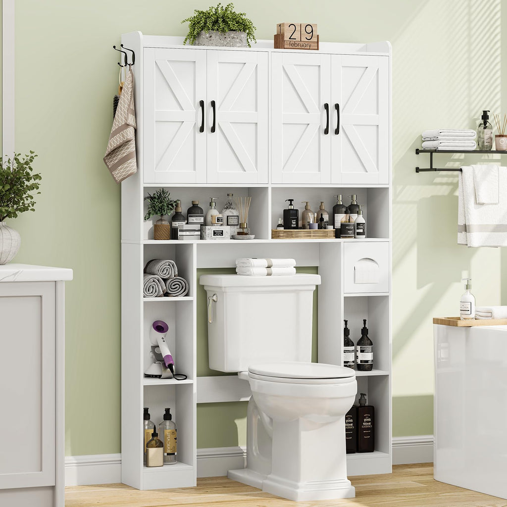 White Over The Toilet Storage Cabinet with 4 Doors Q98482