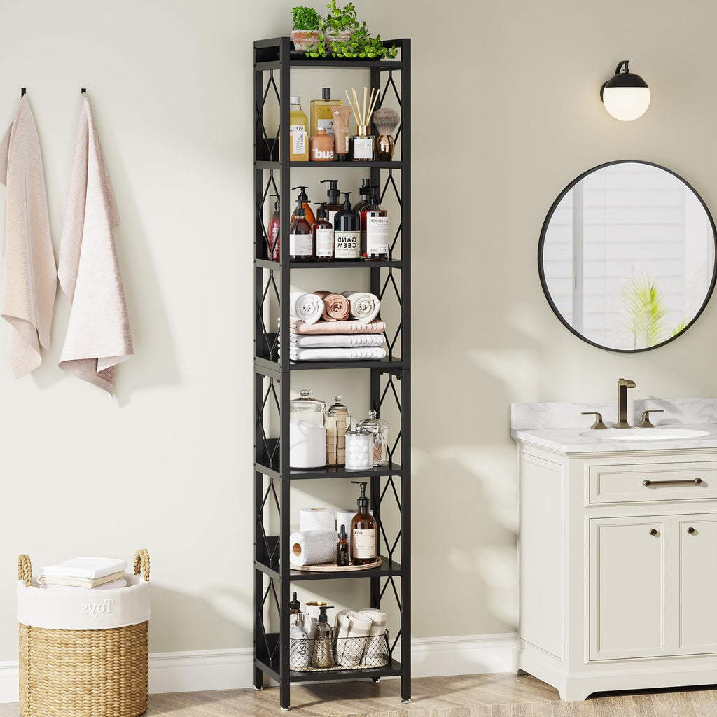 78.7 Inch Tall Skinny Narrow Black Bookshelf Bookcase I602974