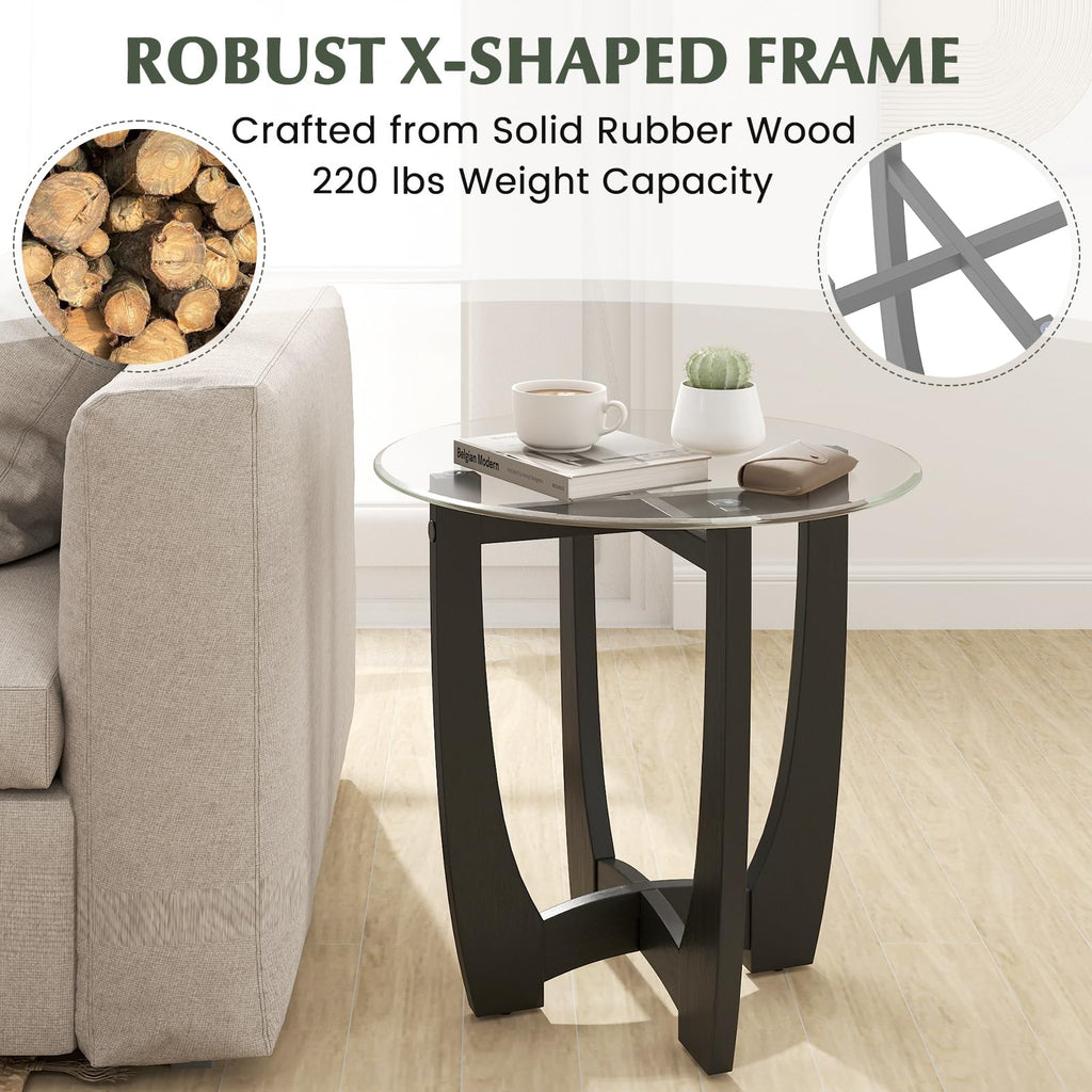 Glass Round End Table Set of 2, 23.5" Black C730